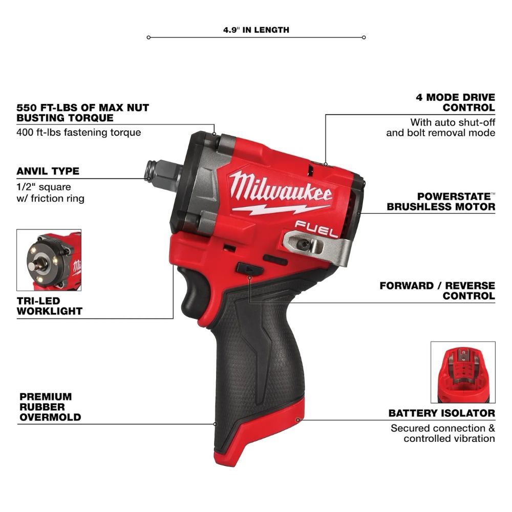 Llave de Impacto Compacta 1/2” M12 FUEL (Sin Bateria) 2563-20 - Milwaukee - Imagen 3